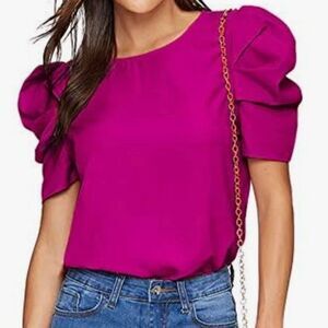 Chic Fuchsia Puff Sleeve Blouse